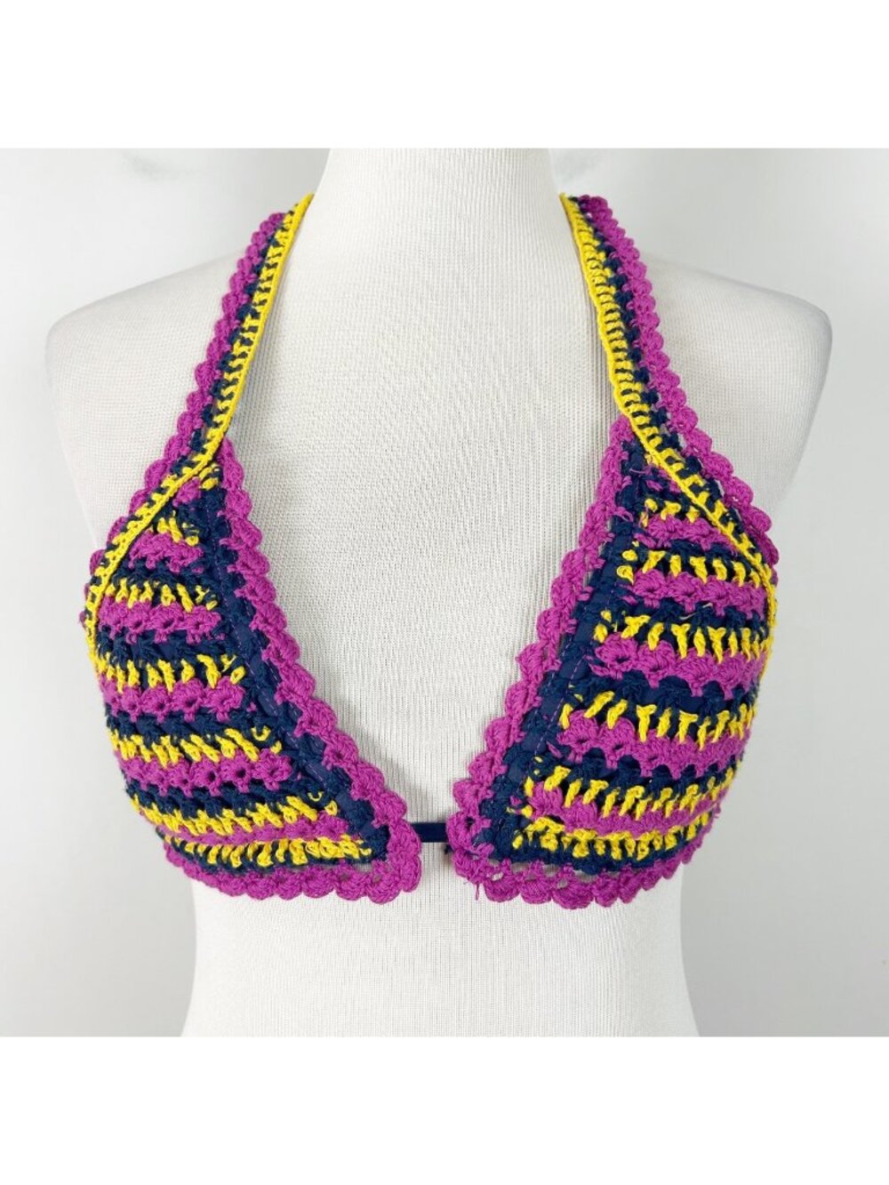 Becca Crochet Triangle Swim Suit Bikini Top Boho Size Small Women's